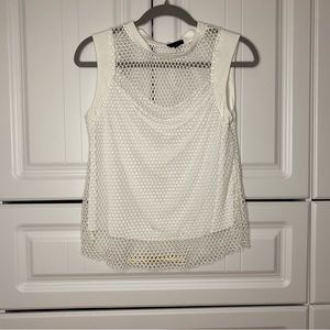 White netted sleeveless shirt with built in tank top